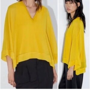 ZARA Flowy V-Neckline Blouse un Mustard Color